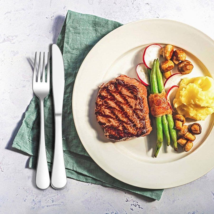 12-delig roestvrij staal steakbestekset 6 tafelmessen en 6 tafelvorken zilveren steakbestek voor 6 personen hoogglans gepolijst voor huis en restaurant