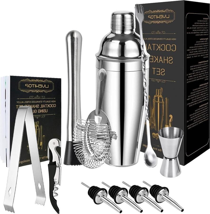 12-delige Cocktailset met 750 ml Cocktailshaker Professionele Barman-set voor Thuisfeestjes