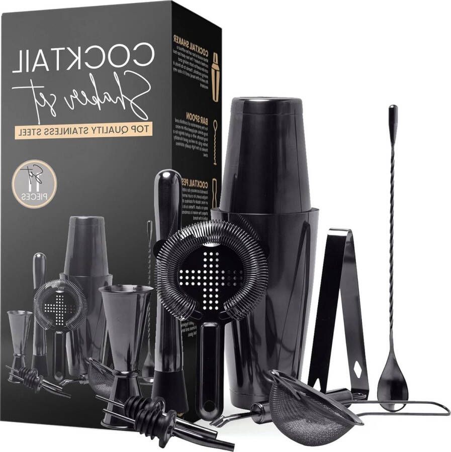 12-delige Elegante Space Grey Cocktailshaker Set Grote Cocktailmixset 750ml RVS Boston Shaker Barman Accessoires Cocktails