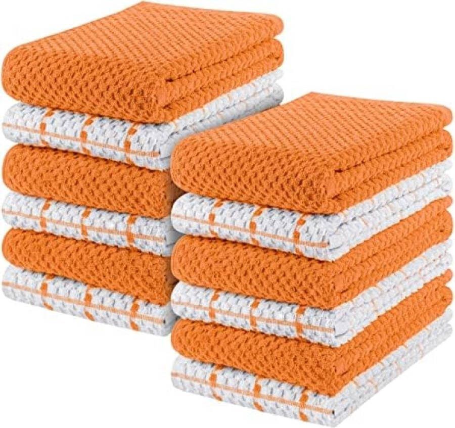 12-delige Keukenhanddoek Set van 100% Katoen Oranje en Wit