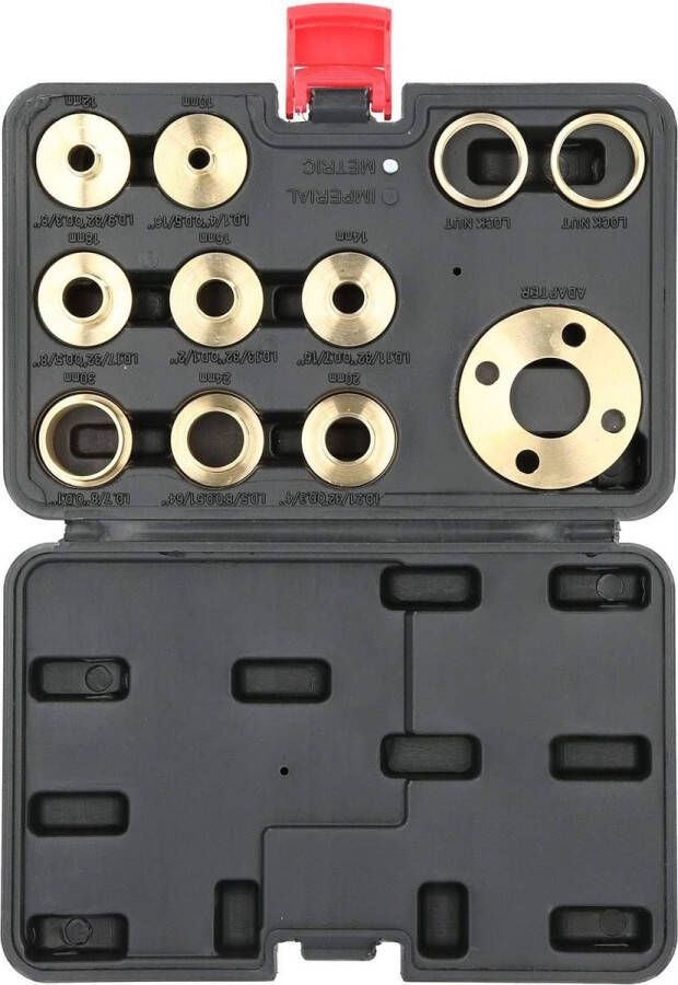 12-Delige Messing Kantenfrees Gidsbussen Set Geschikt voor Kantenvrees Modellen Imperiale Maten Precisie Router Template Gidsen en Adapter Kit voor Invalfrees Inclusief Opbergkoffer CNC Machine Compatibel met Freesmachines