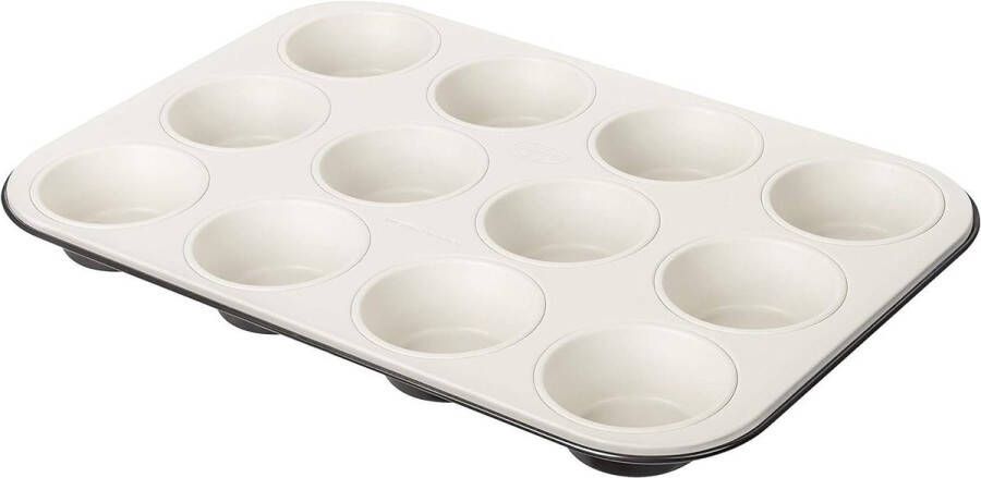 12-delige muffinvorm van plaatstaal bakplaat 5 cm EXCLUSIVE keramische antiaanbaklaag grijs-bruin crème 1 stuk Muffin tin