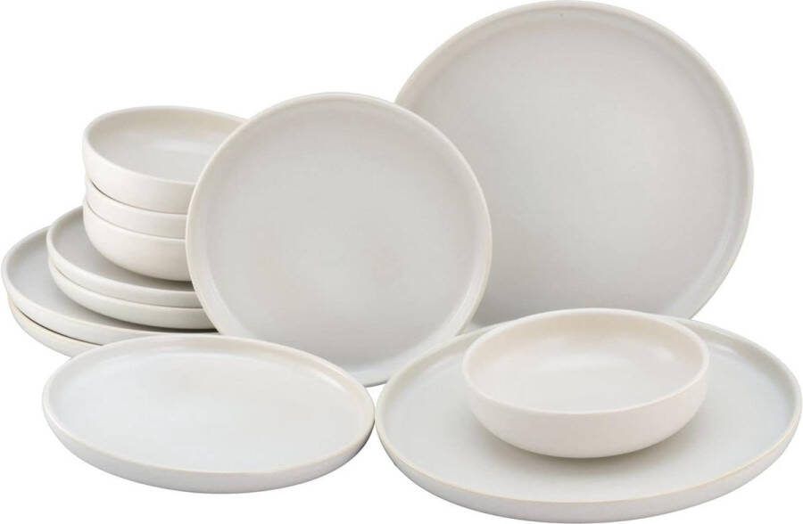 12-delige serviesset bordenset van aardewerk CreaTable 33065 serie Uno Offwhite met populaire zoekwoorden toegevoegd