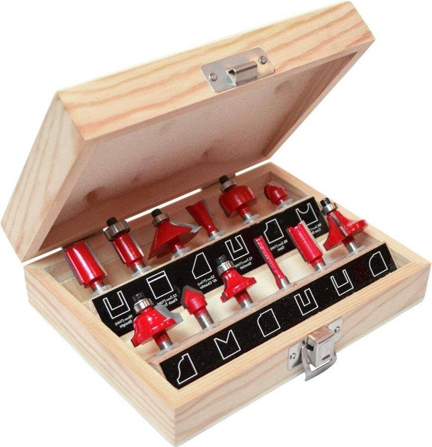 12-delige Tungsten Carbide Router Bit Set in Draagtas Metrische Ronde Schacht