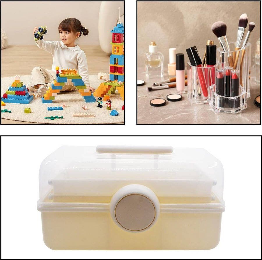 12 in 3 lagen multifunctionele opbergdoos knutsel-opbergdozen met vakken kunststof gereedschapskist haaraccessoire-organizer naai-box met 2 vakken (large crème)