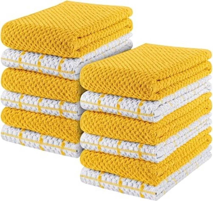 12 Keuken Handdoeken Set 38 x 64 cm 100% Ring Gesponnen Katoenen Superzacht en Absorberend Schotelantennes Theedoeken en Barkrukken Handdoeken