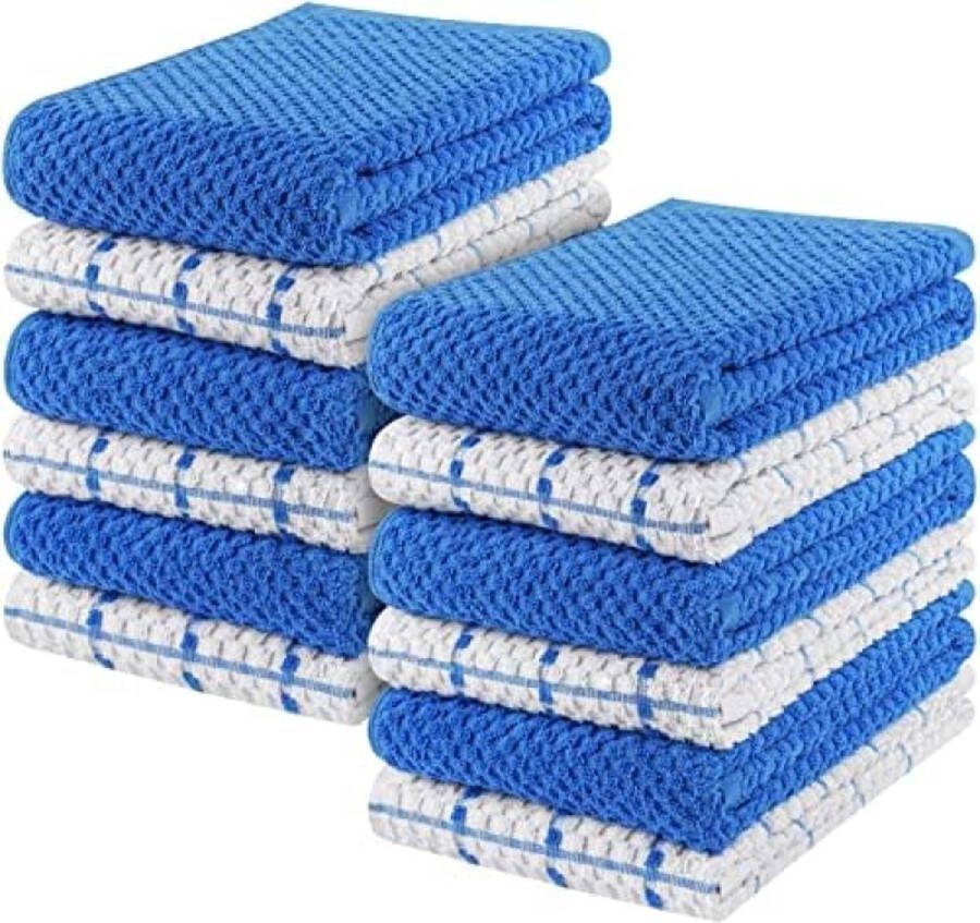 12 Keuken Handdoeken Set 38 x 64 cm 100% Ring Gesponnen Katoenen Superzacht en Absorberend Schotelantennes Theedoeken en Barkrukken Handdoeken