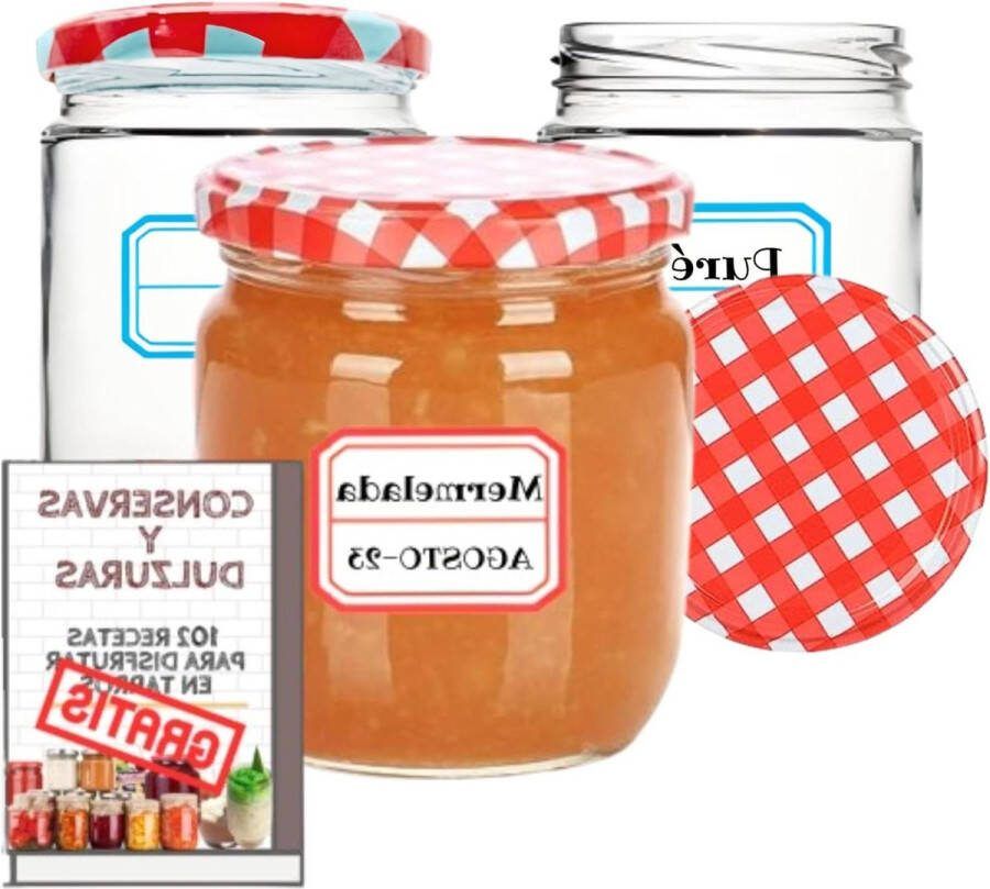 12 kleine glazen 250 ml luchtdicht schroefdeksel desserts jam yoghurt sauzen e-book 102 recepten etiketten