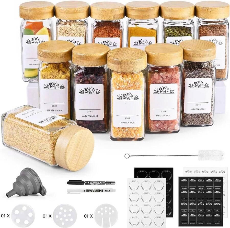 12 kruidenpotjes 120 ml vierkant glazen kruidenpotjes met houten deksel Kruidenpotjes vierkant