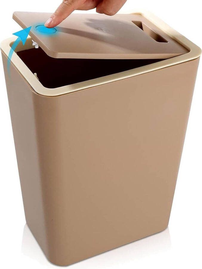 12 liter badkamer vuilnisemmer met deksel kunststof vuilnisemmer keuken slanke afvalcontainer met druksluiting deksel voor badkamer keuken slaapkamer woonkamer kantoor bruin