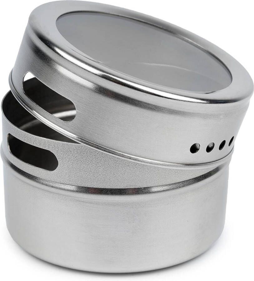 12 magnetische kruidenpotjes van roestvrij staal (100 ml zilver) kruidenpotjes met deksel 2-in-1 kruidenstrooier voor het bewaren met magnetische doseerhulp