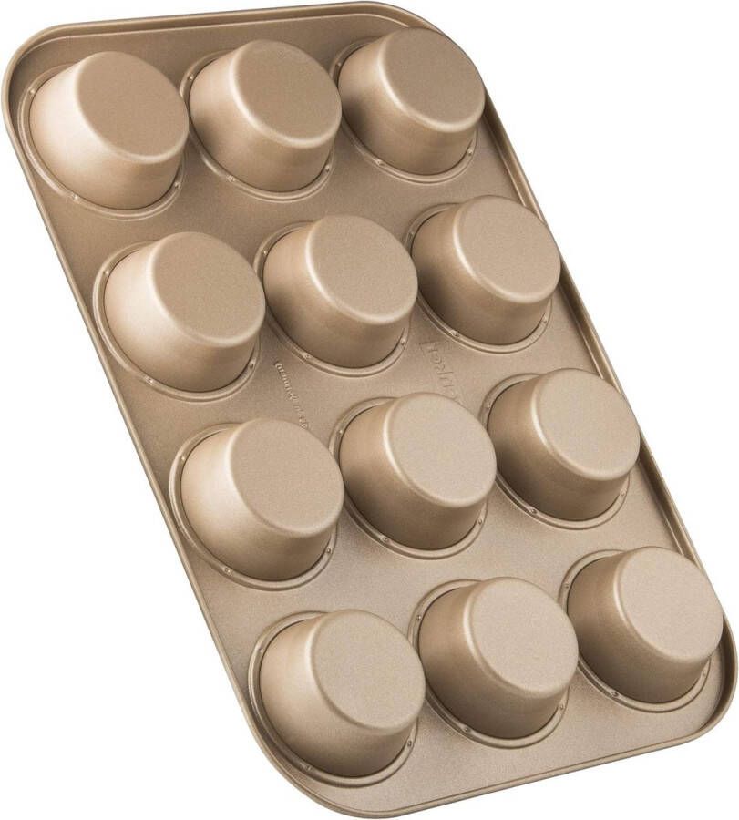 12 muffinvorm 7 cm goud muffinbakvorm van plaatstaal bakplaat met keramisch versterkte antiaanbaklaag (kleur: mahonie goud) hoeveelheid: 1 stuk