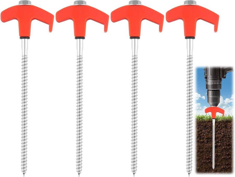 12-pack draaibare haringen met schroefdraad kampeerharingen met bevestigingsharingen met schroefdraad stabiele schroeven met harde bodem geschikt voor kamperen en buitengebruik oranje 8*200 mm