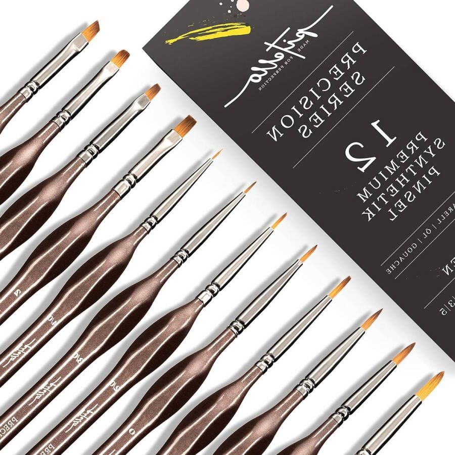 12 Premium Detail Brushes for Acrylic Watercolor Oil Paint Gouache Highest Precision and Durable