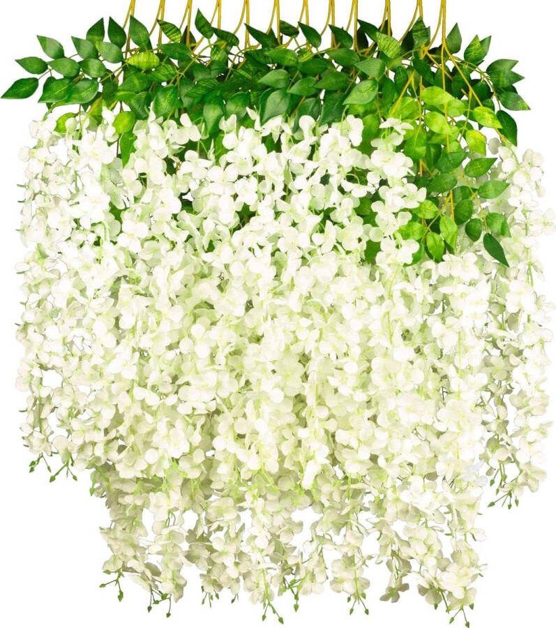 12 stengels kunstbloemen nep Wisteria slinger opknoping bloem zijde bloem Wisteria Wijnstok decoratie voor outdoor indoor home keuken tuin huwelijksceremonie hotel party art decor (wit)