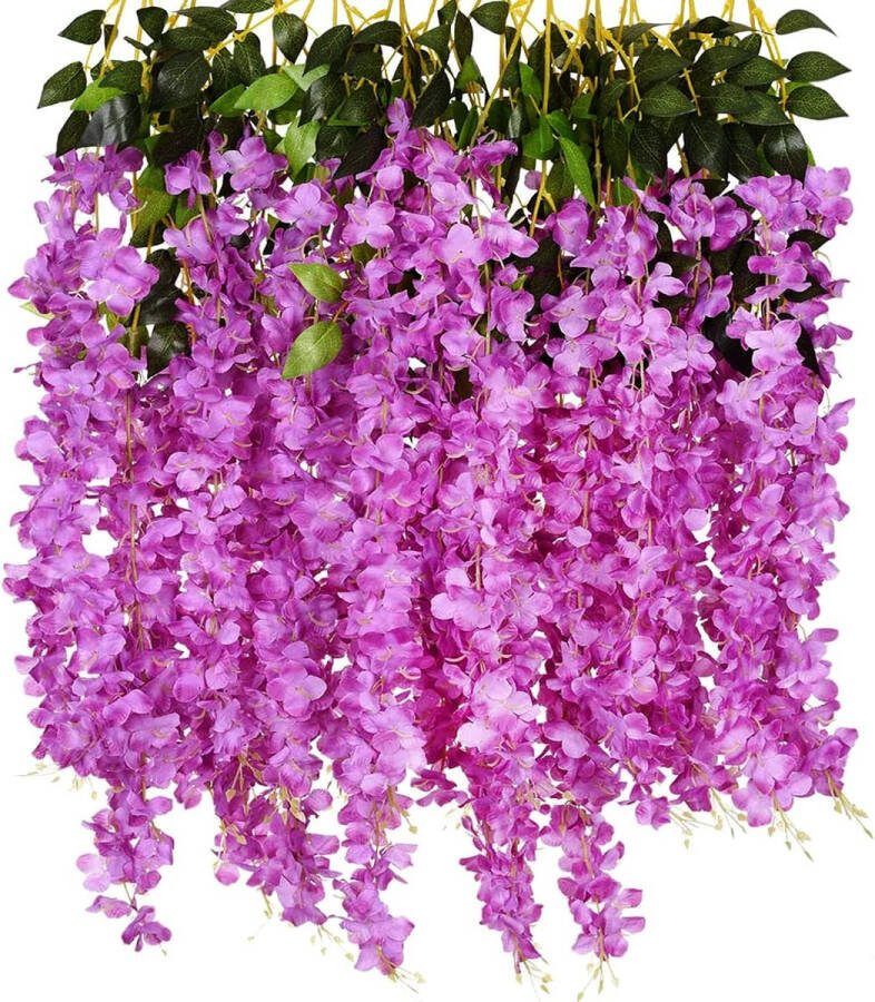 12 stengels kunstbloemen nep Wisteria slinger opknoping bloem zijde bloem Wisteria Wijnstok decoratie voor outdoor indoor home keuken tuin huwelijksceremonie hotel party art decor (paars)