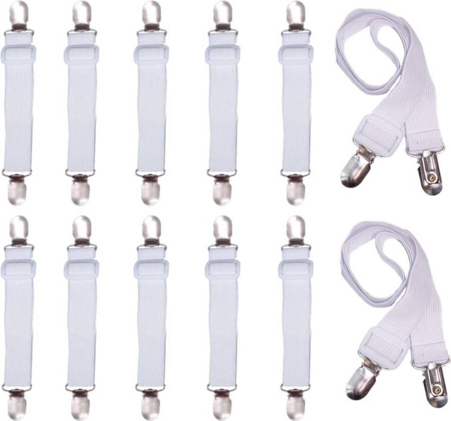 12 stuks bedlakenspanners verstelbaar 55-100 cm bedlakenspanners voor kreukvrije lakenspanners elastische beddenspanners met metalen clip voor matras laken bank strijkplank wit