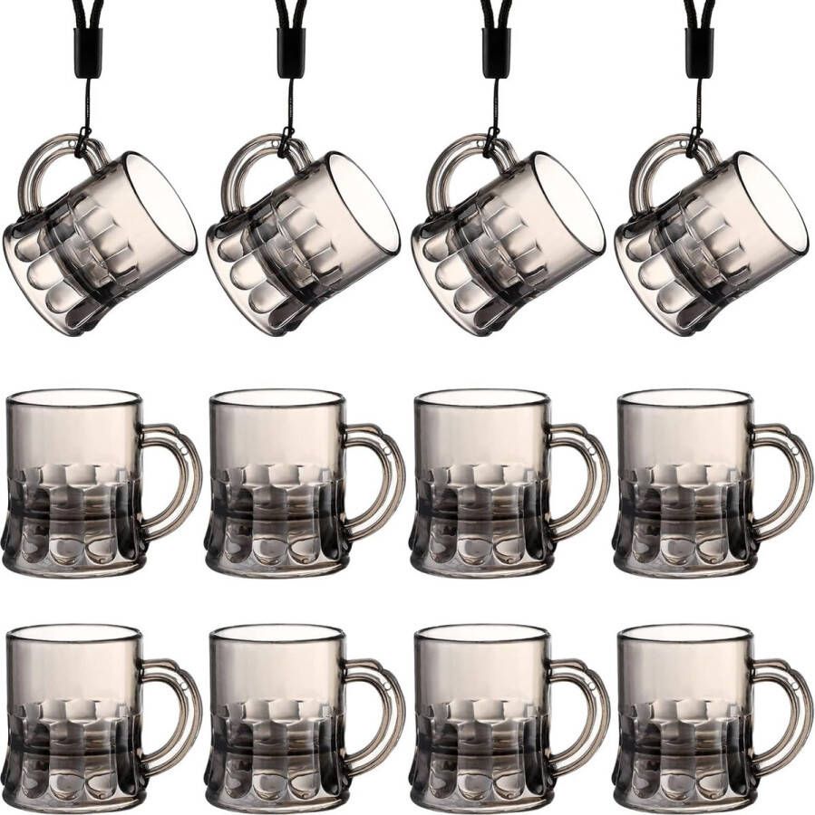 12 stuks borrelglazen met handvat kunststof 3 CL zwart borrelglazen met 12 borrelglazen ketting kunststof verjaardagsmokken voor vrijgezellenfeest carnaval themafeest