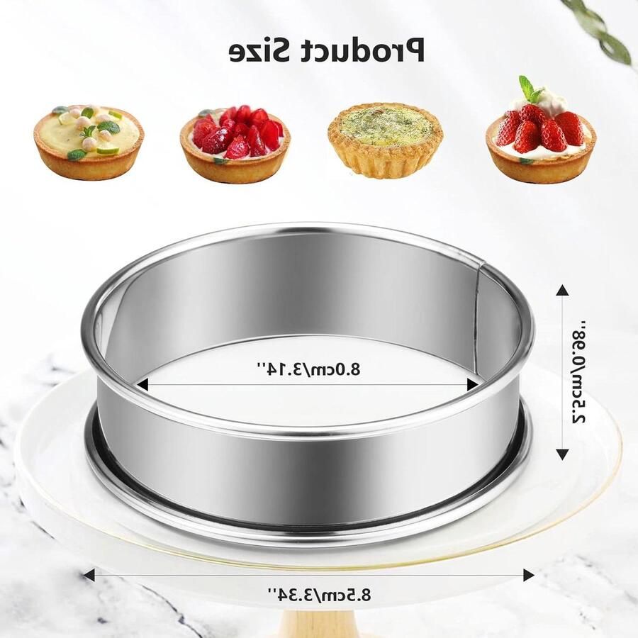 12 stuks dessertringen 8 cm roestvrij staal bakringen voor taarten crumpetringen mousse ringen pancakevorm dineren stamper taartvorm voor koken en bakken pannenkoeken eieren muffins