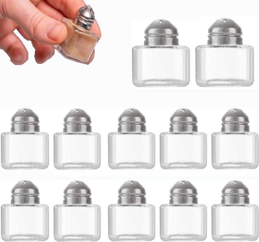 12-stuks Glazen Mini Zoutvaatje Kleine Zoutstrooier voor Familie Picknick Barbecue Zoutvaatje
