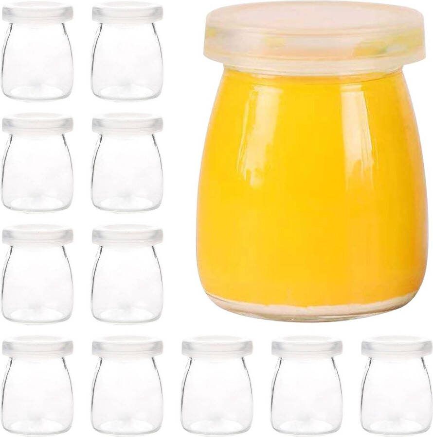 12 stuks glazen puddingflessen deksels 150 ml yoghurtdeksels vervangende yoghurtpotten melk jam honing kefir 12-pack jampotjes met deksel