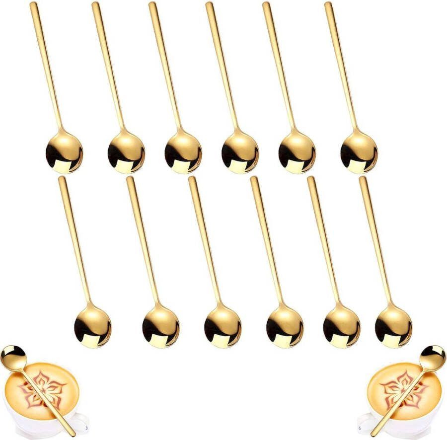 12 stuks gouden koffielepel kleine koffielepel roestvrijstalen theelepel gouden roestvrijstalen lepel klassieke koffielepel taartlepel gepolijste theelepel voor dessert koffie ijs (13 cm