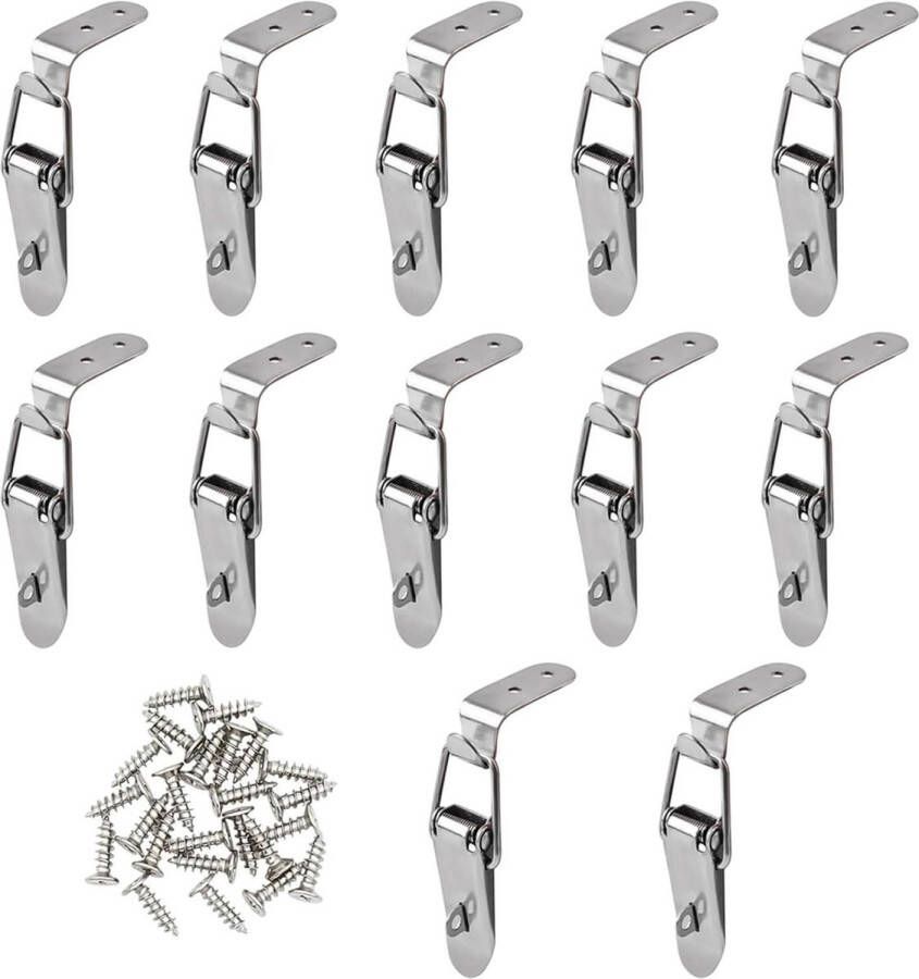 12 stuks hefboomsluitingen veersluiting roestvrij staal gereedschapskist 76 x 24 mm zilver