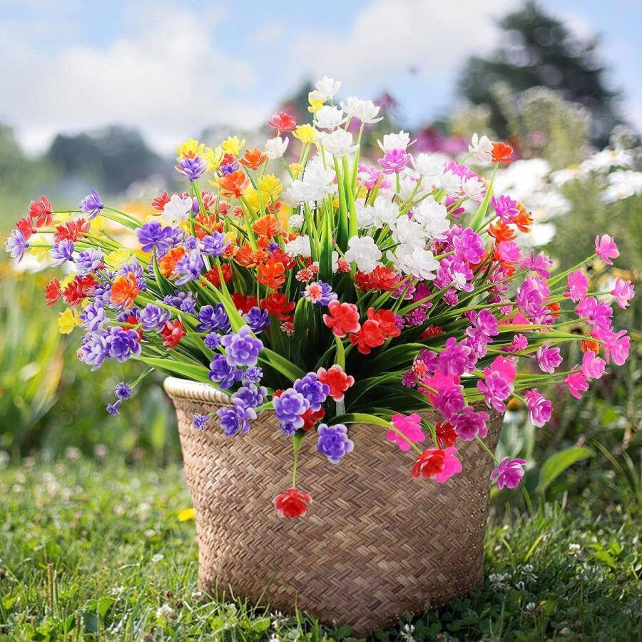 12 Stuks Kunstbloemen Plastic Bloemen Boeketten UV Bestendig Nep Bloemen Planten Nep Groen struiken realistische romantische klassieker voor feest thuis bruiloft decor doe-het-zelf opknoping deco huis tuin feest