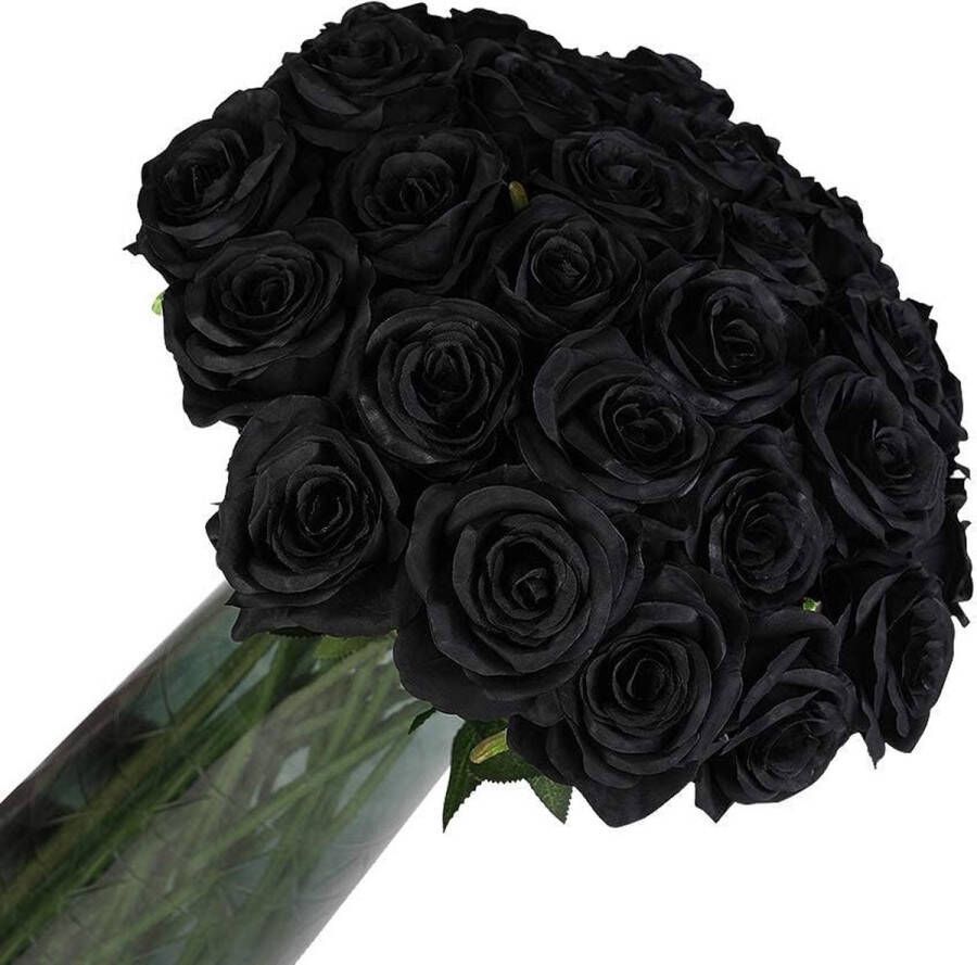 12 stuks kunstmatige zwarte roos 21 in realistische enkele lange steel zijden rozenboeket kunstbloemen rozen voor bruidsboeketten huis tuin woonkamer hotel kantoor decor