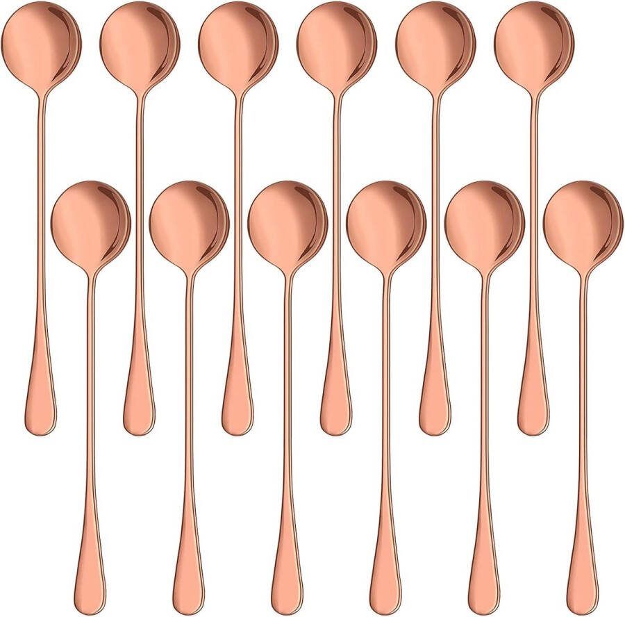 12 stuks longdrinklepels 19 cm latte macchiato lepel roestvrij staal ijslepel cocktailroerlepel lange lepel voor koffie cocktail milkshake ijsbeker koel drinken roodgoud
