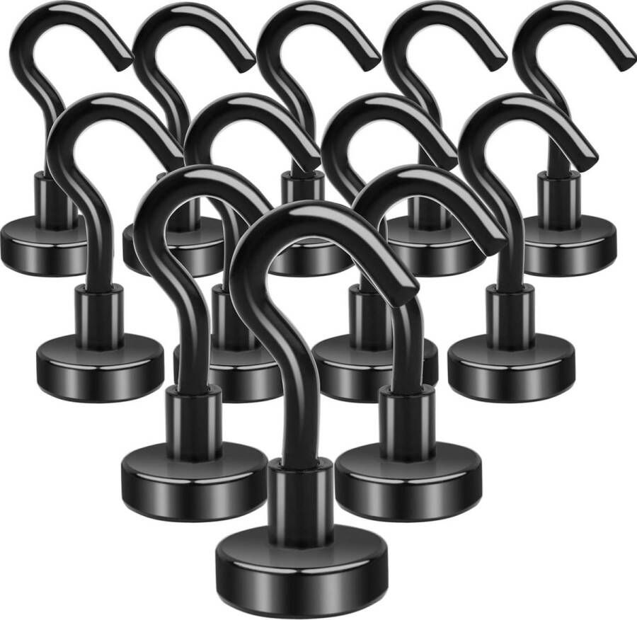 12 Stuks Magneethaken Extra Sterk 10 kg Neodymium Magneten met Haken Magnetische Haken Stansvrij voor ijzeren deuren koelkasten keukens kledingrek kantoor 16 mm