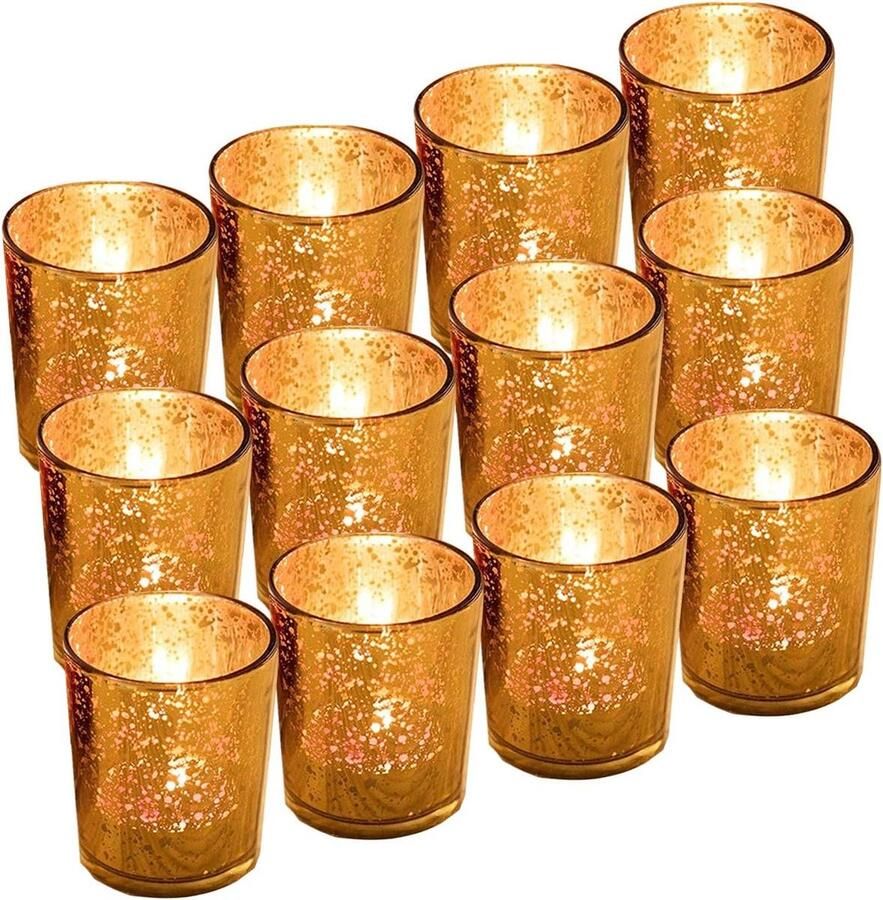 12 stuks Mercury glazen votive kaars theelichthouder glas kwik kandelaar gespikkeld goud theelicht kaarsenhouder 6 67 cm H voor bruiloftsdecoratie feestjes en thuisdecoratie