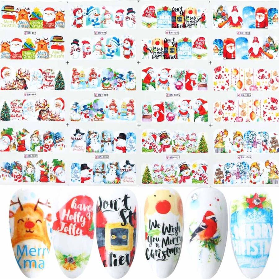 12 Stuks Nagelstickers – Sneeuwpoppen Kerst Kerstman – Nail Art Stickers