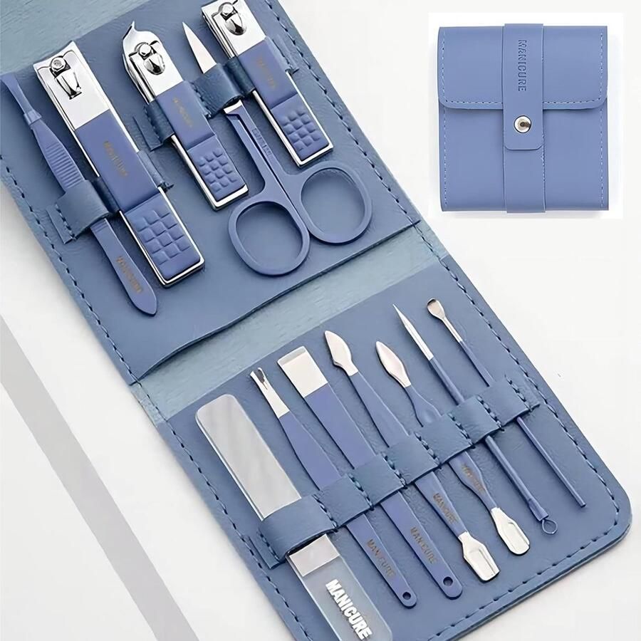 12 stuks nagelverzorgingsset manicure set voor vrouwen professionele nagelknipper pedicure set Pedicure Care Tools roestvrij staal voor dikke vingernagel teennagel mannen vrouwen dagelijks of reizen (blauw)
