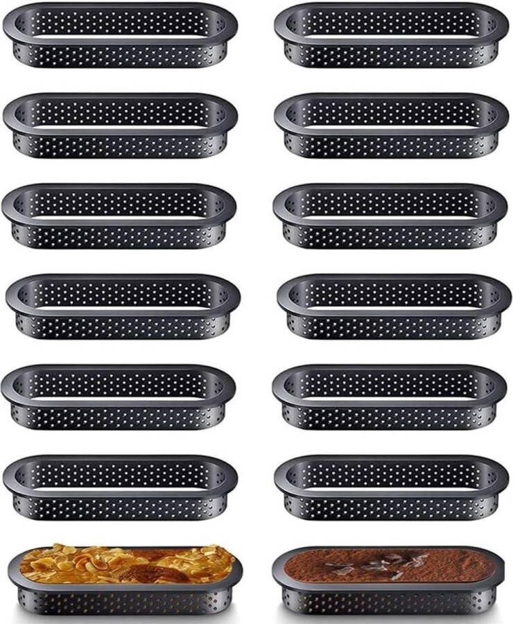 12 stuks ovale taartvormen tarteletvormen geperforeerde taartringen -bakvormen hittebestendige dessertringen dinering doe-het-zelf mousse pie quiche cirkel donuts koekjes tartelette vormen