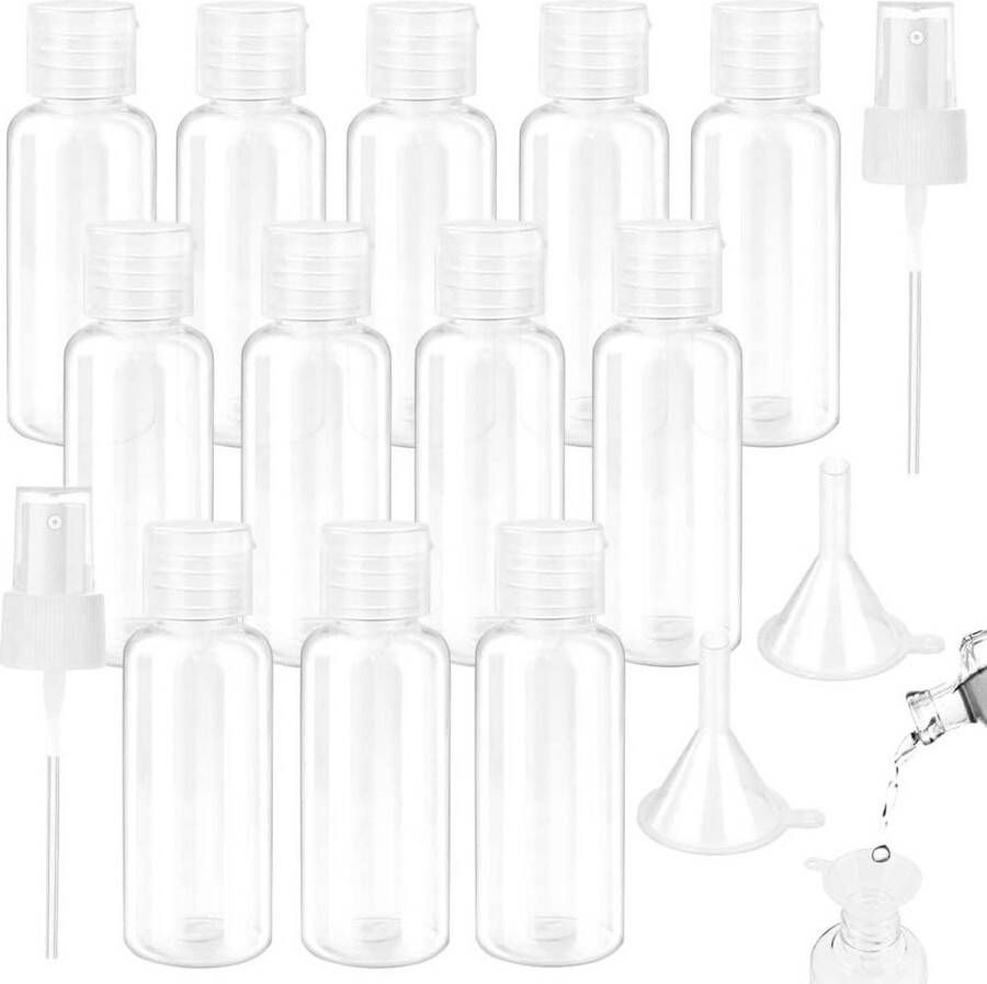 12 stuks reisflessen set van 30 ml plastic fles transparant lege cosmetica reiscontainers mini-luchtflessen PET-reisflessen douchegel container cosmeticaflessen met 2 kleine content in html reisflesjes handbagage