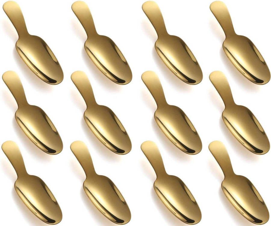 12-stuks roestvrijstalen dessertlepel set zoutlepel korte steel koffieschep mini-theelepels voor kleine potten suiker honing kruiden ijs melkpoeder (goud)