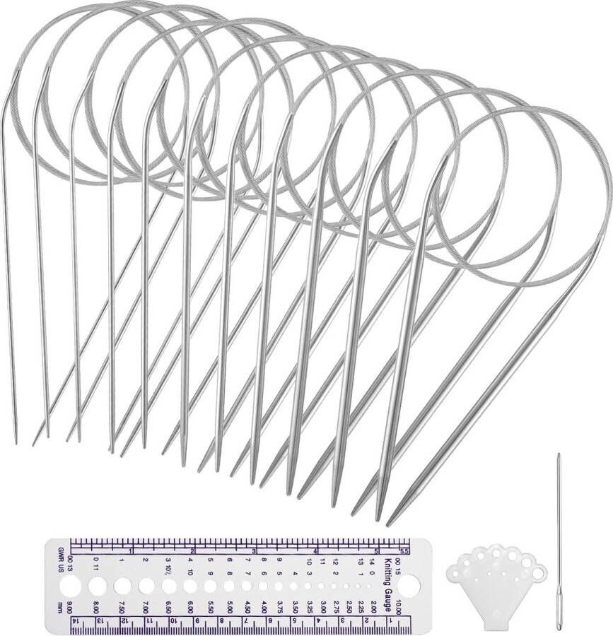12 stuks ronde breinaalden set 80 cm metalen ronde breinaalden met breinaald en liniaal lange garennaalden voor trui sjaal deken sjaal of groot project (meerdere maten)