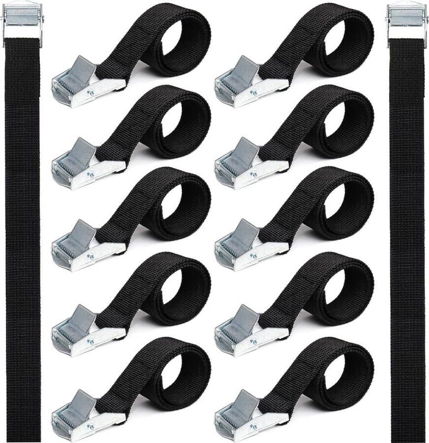 12 stuks spanbanden korte spanbanden met klemsluiting sjorriemen set bevestigingsriemen verstelbaar zwart voor fiets bagagepakket 2 5 x 40 cm