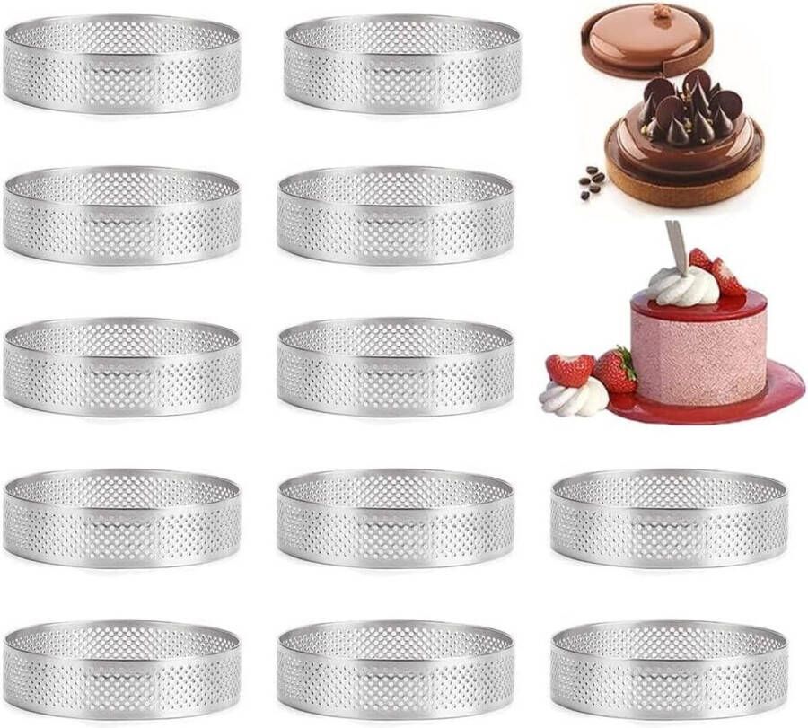 12 stuks taartringen en dessertringen ronde taartvorm tartelette vormpjes geperforeerde mousse ring ronde patisserie bakring doe-het-zelf taartbakgereedschap 6 cm
