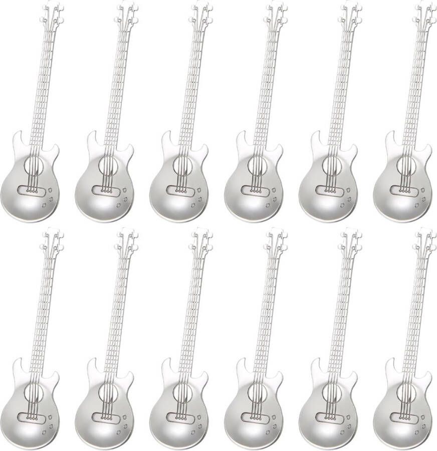 12 stuks theelepels 12 cm (4 7 inch) roestvrij staal zilver gitaar koffielepel creatieve dessertlepel espressolepel ijslepel voor keuken feest café spiegelgepolijst