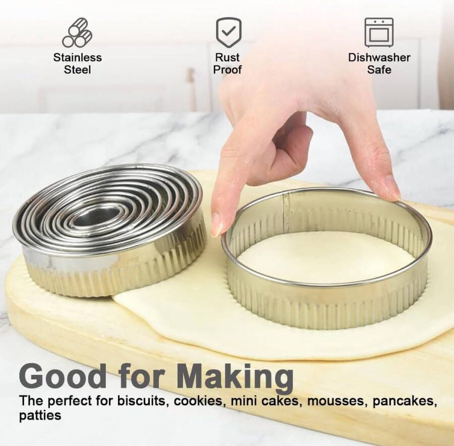 12 stuks uitsteekvormpjes rond roestvrij staal ronde koekjessnijderset met opbergdoos uitsteekvormen roestvrij staal 2 6 cm 11 5 cm cirkel voor gebak donut fondant bakken doe-het-zelf
