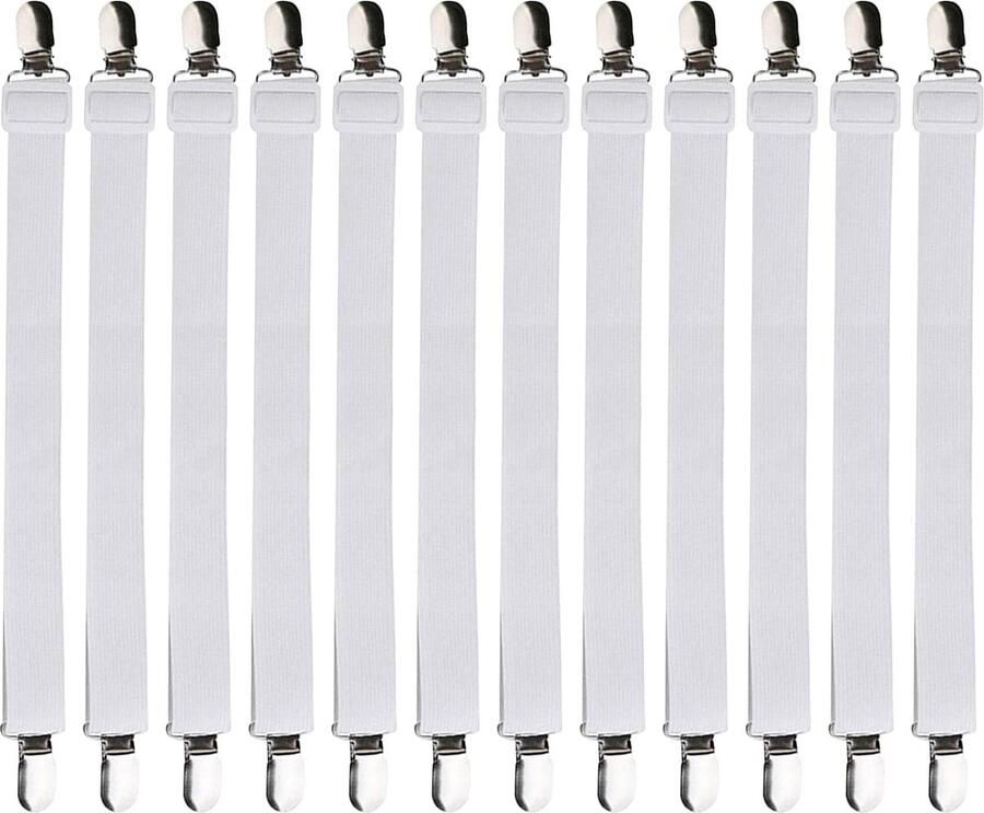 12 stuks verstelbare lakenspanners elastische lakenspanners witte lakenspanners met klemmen hoeslakenhouders clips voor laken matras strijkplank of bank