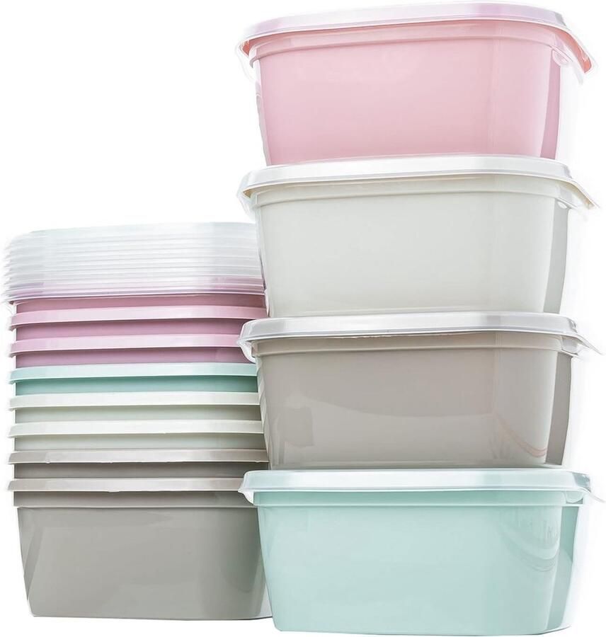 12 stuks voedselcontainers ronde plastic containers van 1 liter BPA-vrij magnetronbestendig vaatwasserbestendig vriezerbestendig containers met deksels