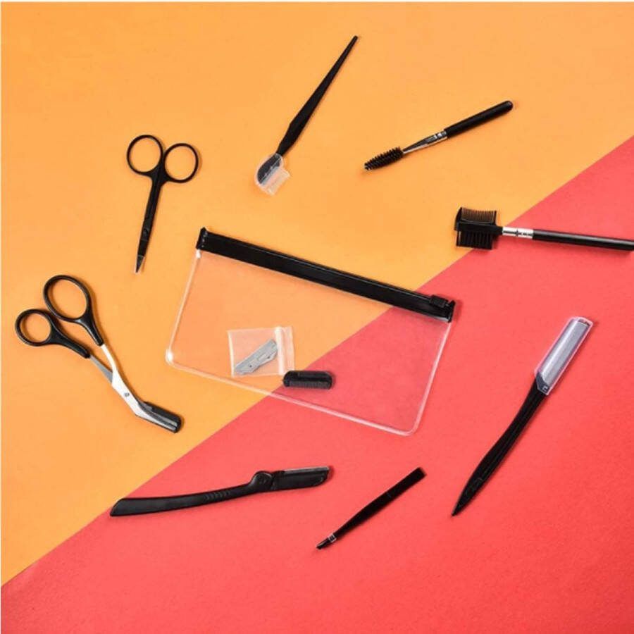 12 Stuks Wenkbrauw Trimmen Kit Professionele Roestvrijstalen Wenkbrauwset Multifunctionele Wenkbrauwtrimmer Schoonheidsgereedschap Vrouwen Mannen (12zwart