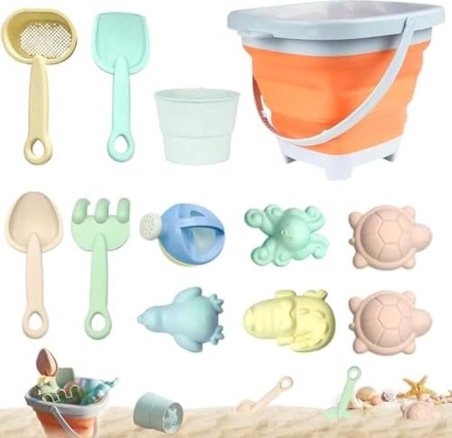 12 stuks zandspeelgoed strandspeelgoed voor kinderen strandspeelgoedset zandbakspeelgoed met opvouwbare emmer zandschep zandvormen tuinspeelgoed voor kinderen zandspeelgoed voor meisjes