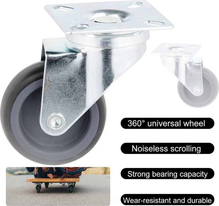 12 stuks zwenkwielen diameter 50 mm zware belastingswielen rubberen meubelwielen transportwielen met 48 schroeven wielen voor meubels draagkracht 50 kg per zwenkwiel