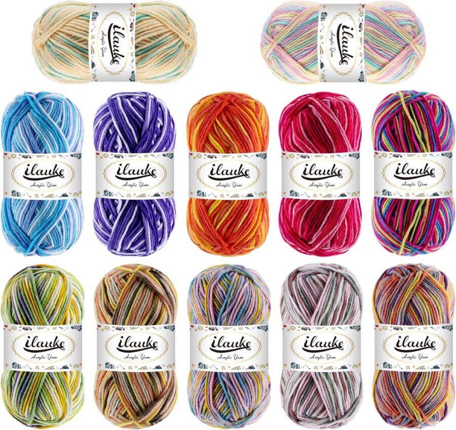 12 x 50 g ballen van geassorteerde dubbele breigarens dikke wol acryl garen set weven garen haakdraad (multi-gekleurd 4-laag)