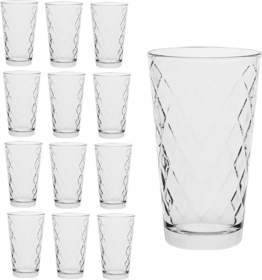 TREND FOR HOME 12 x highball-drinkglazen Longdrinkglazen Ruit 370 ml