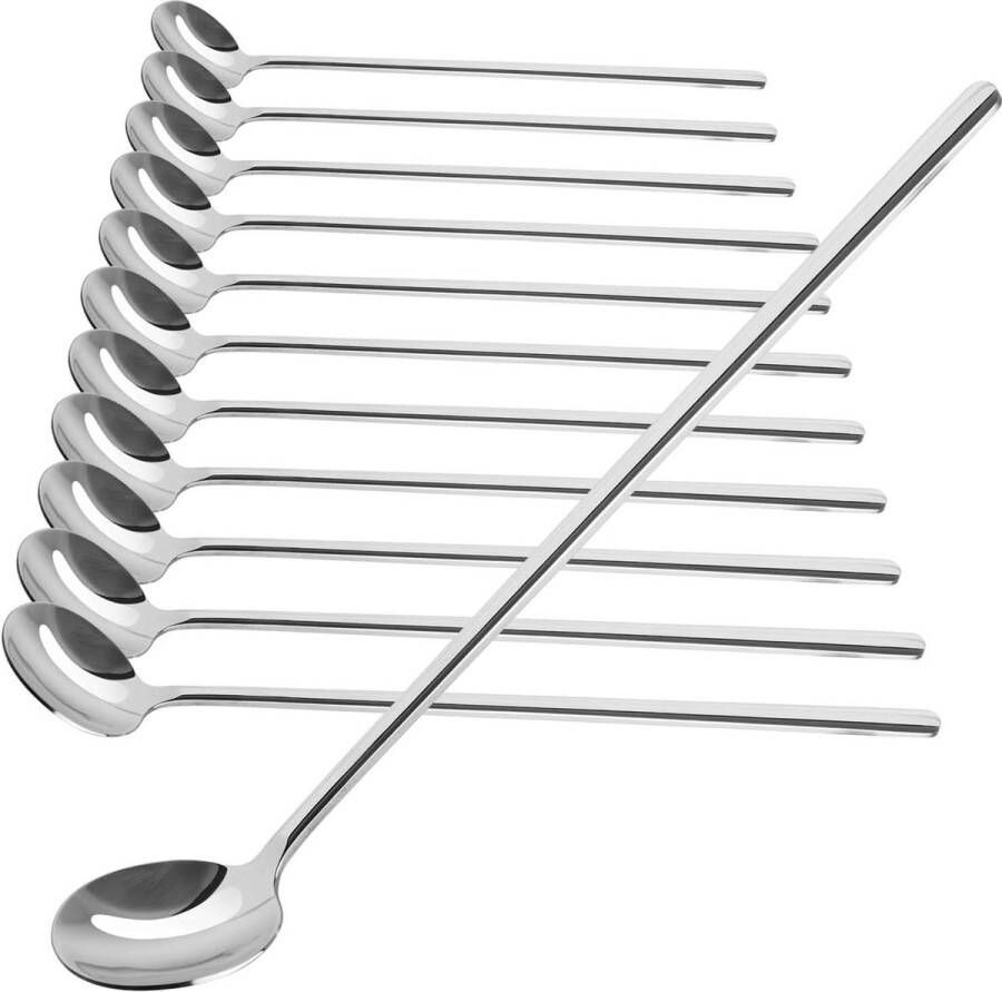 12 x latte macchiato lepelset van roestvrij staal lepel met lange steel ijslepel lange roerlepel voor ijskoffie ijsthee milkshake ijsbeker cocktails dessert (12 stuks lattelepel
